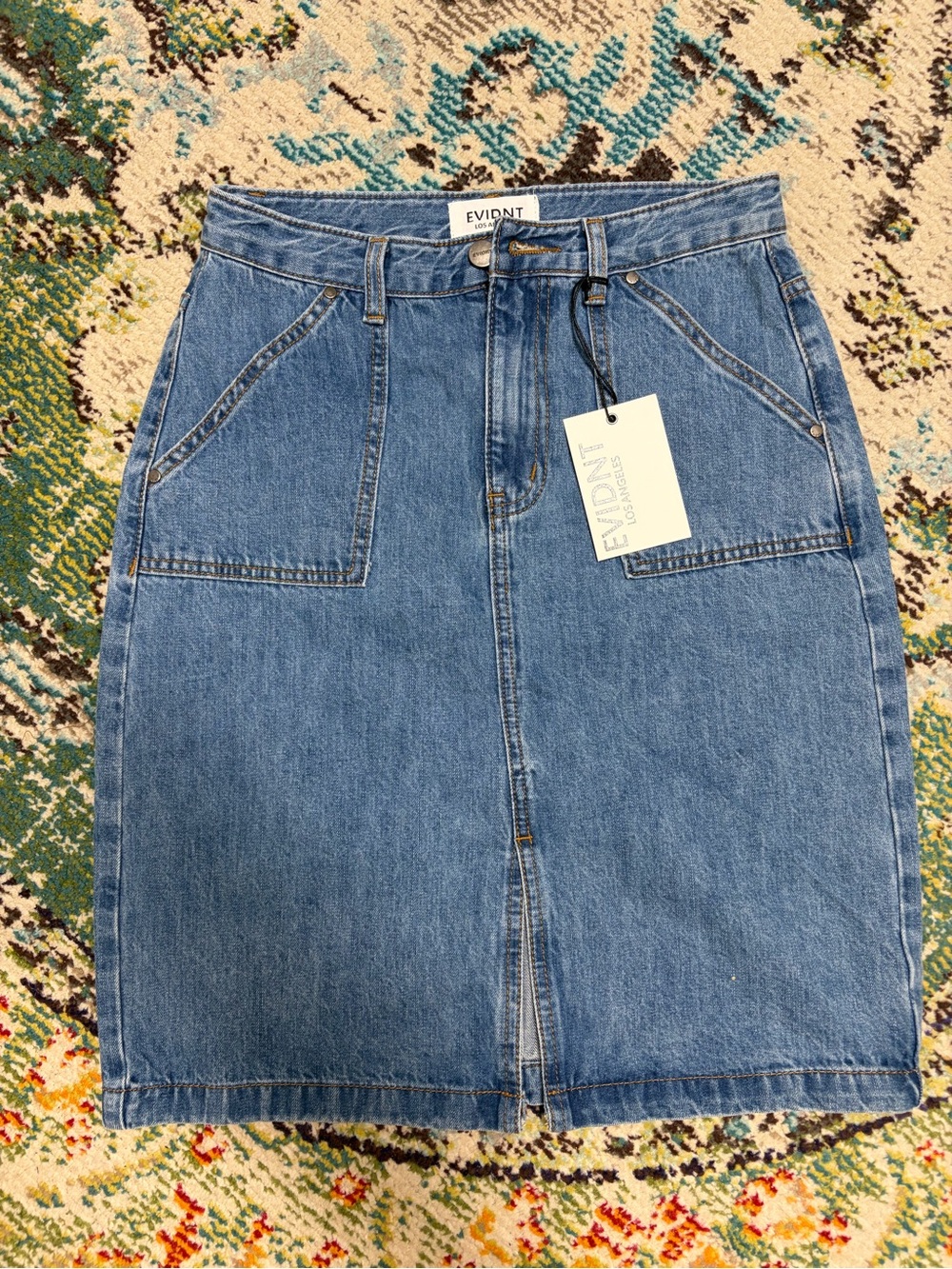 NWT Evidnt Blue Denim Midi Skirt